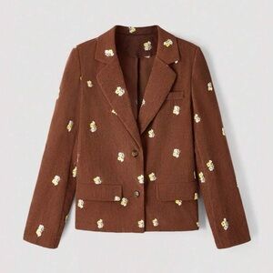 Brown corduroy embroidered Floral Women's Blazer